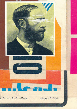 Beard by Kareem Rizk - a vintage photograph of a bearded man collaged with orange, blue and magenta paper