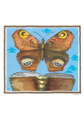 The Butterfly and the Book by Waldemar Mandzel - a butterfly with human eyes in its wings above an open book