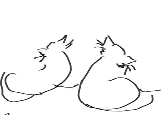 Two Cats by Eva Hartman - two cats seen from behind in unbroken black brush lines on white