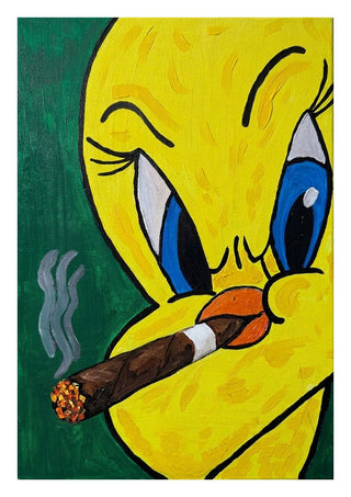 Bad Birdie by Bibi - Tweety with a lit cigar against a deep green ground