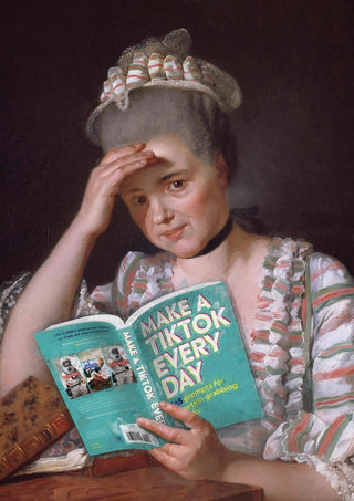 Make a Tik Tok by Dikhotomy - an eighteenth-century portrait holding a modern TikTok book