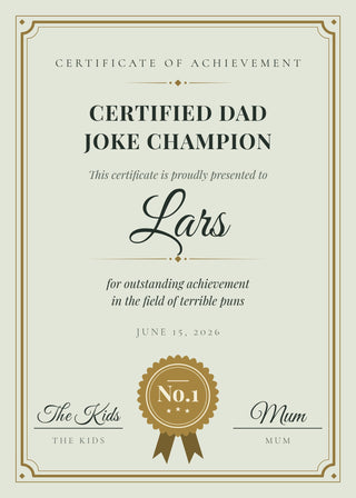 Dad Joke Champion personalised certificate poster – Sage