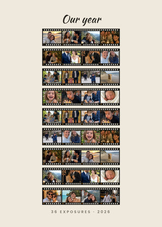 Film Roll personalised poster – a full roll of 36 photos as a contact sheet, on beige