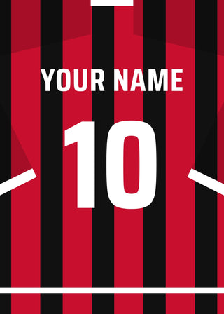 Personalised football shirt poster in AC Milan's red and black stripes – a name and number on the back