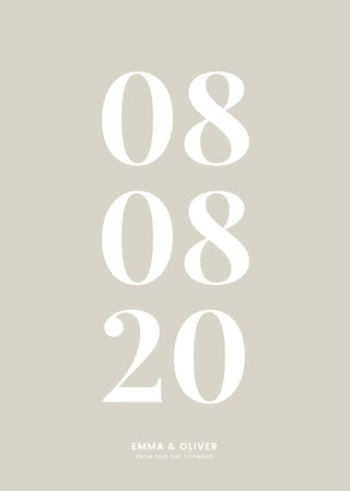 From This Day Forward custom date poster in beige with the date 08 08 20 and the names Emma & Oliver