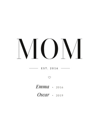 Mom Est. personalised poster with children's names – White