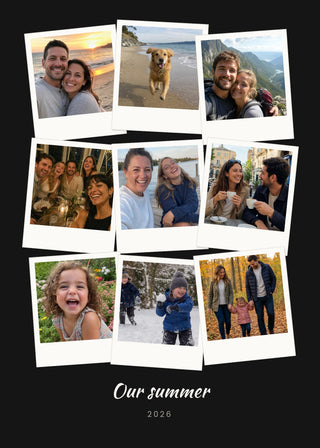 Polaroid Collage personalised poster – nine instant-camera style photos scattered on black