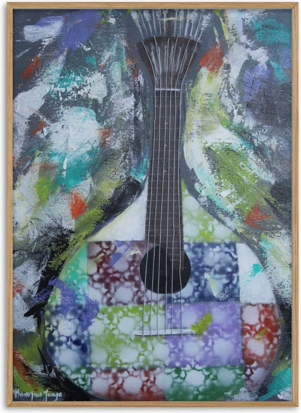 Portuguese Guitar by Ritta Henriques Jorge - a fado guitar with a patchwork body of lace-patterned coloured squares