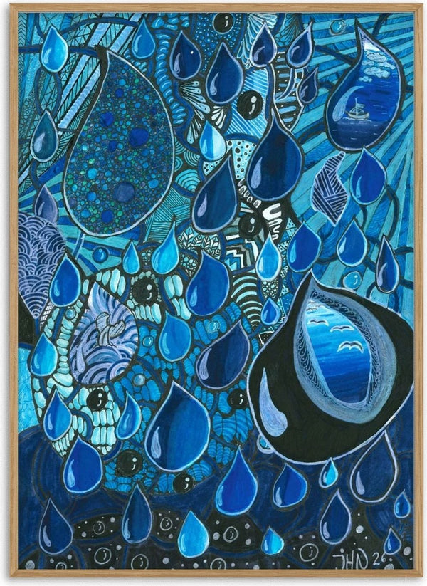 Blue Raindrops by JHN.ByHjort - patterned raindrops in cobalt and navy with tiny sea scenes