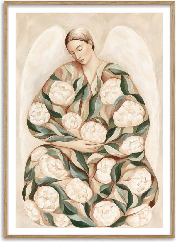 Peony Angel by Martina Karlsson - a winged figure with a body of cream peonies and green leaves