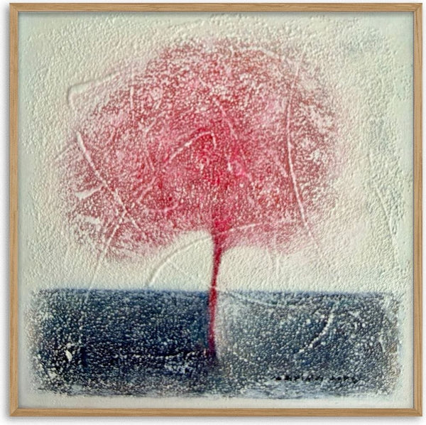 Red Tree by Marina Agre - a crimson tree crown on a thin red trunk above a dark navy band