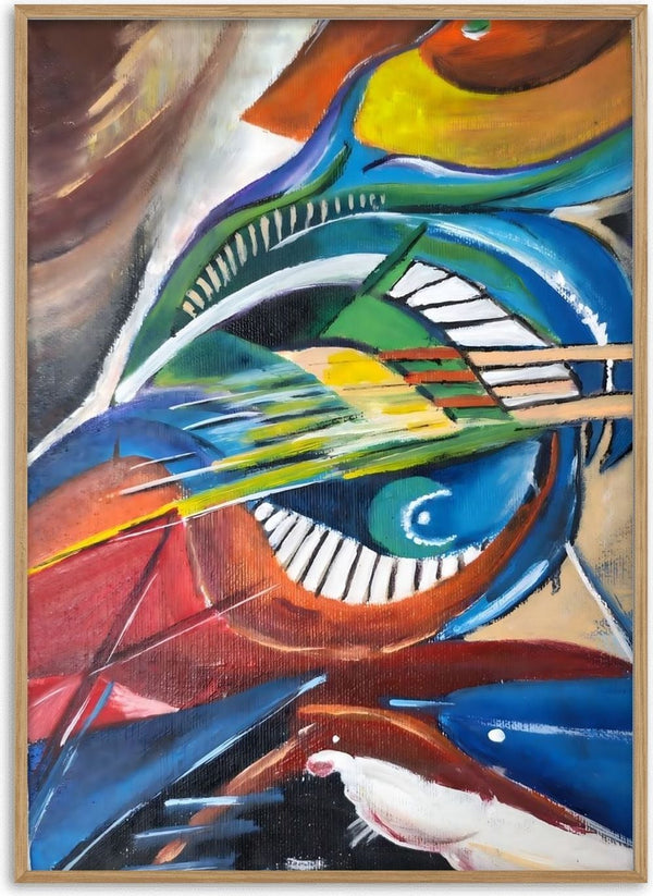 Sound and Colour by RenataK - a teal eye and piano keys among bands of blue, red and green