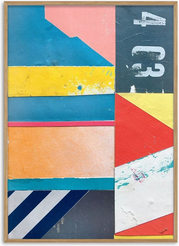 403 by Kareem Rizk - stacked bands and triangles of blue, yellow, pink and red with stencilled lettering