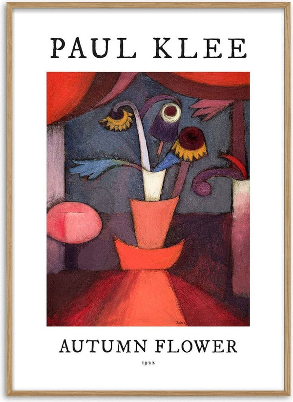 Abstract vase with colorful autumn flowers, artwork by Paul Klee titled "Autumn Flower," 1922.
