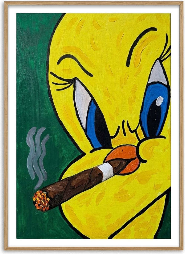 Bad Birdie by Bibi - Tweety with a lit cigar against a deep green ground