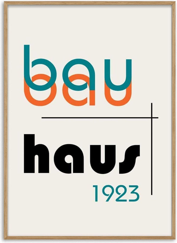 Bauhaus 1923 Plakat with geometric lettering in teal, orange, and black on a light background.