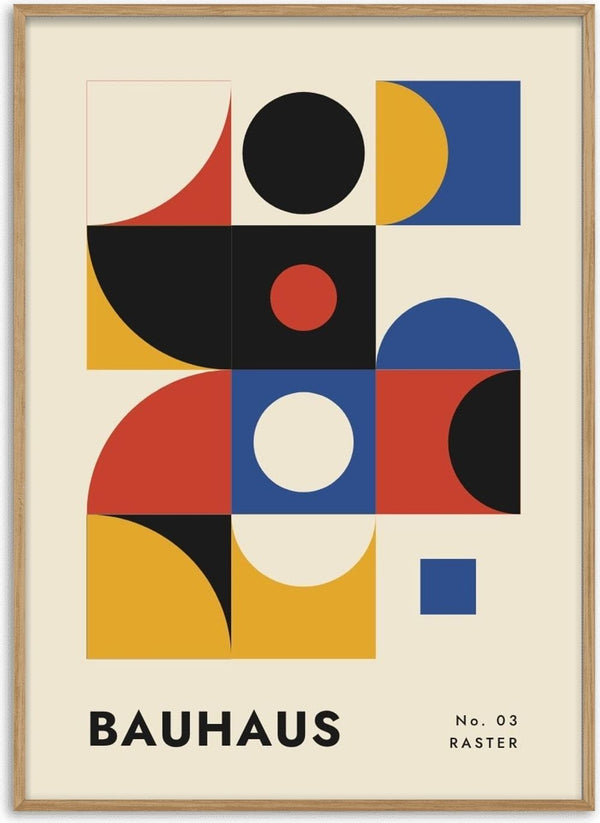 Bauhaus Raster by ARTSY FARTSY, Bauhaus poster with grid of red, blue, yellow and black geometric tiles