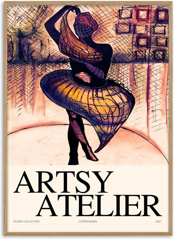 Artistic illustration of a ballerina in motion, featured on the Beautiful Dancer Atelier Plakat product page.