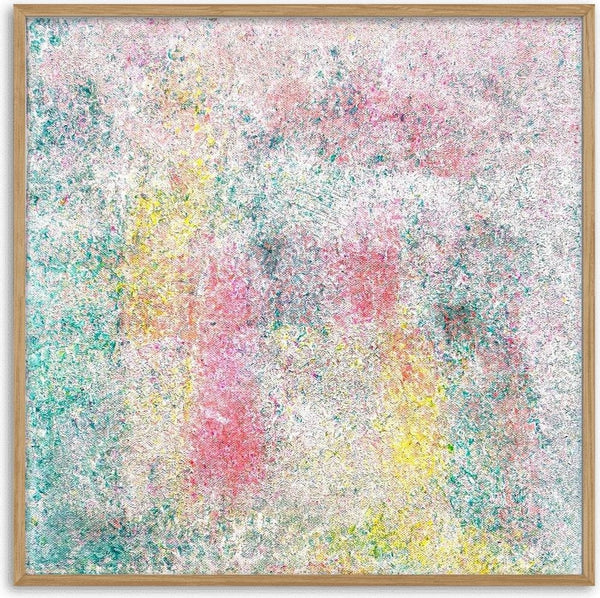 Between dream and light by Marcel Herrmann - a textured abstract in soft rose, turquoise and pale yellow