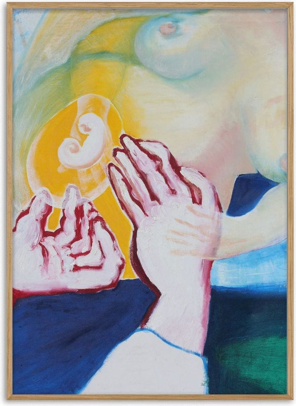 Between the Hands by António D'Albuquerque - a foetus in a golden disc held between two open hands