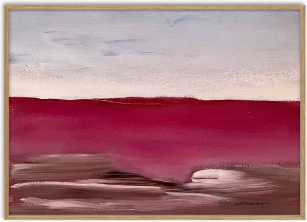 Blood Red Line by Marina Agre - a deep crimson field under a pale grey sky