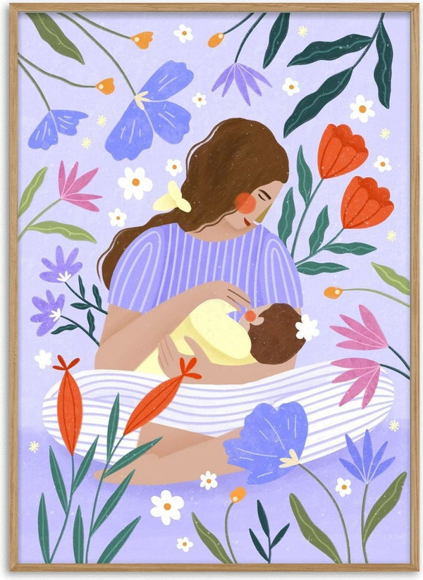 Blooming Motherhood by Bea Müller – mother nursing her baby surrounded by colourful flowers