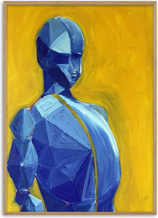 Blue figure / yellow field by Linor Citaku - a faceted blue figure against a warm yellow ground
