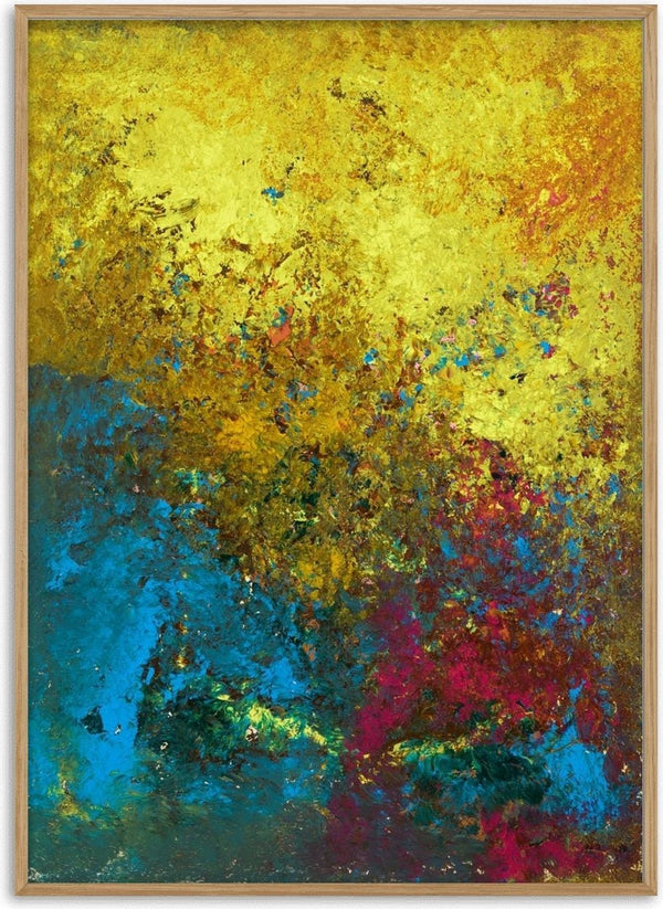 Blütenstaub by Sophie Schillen - an abstract of yellow and turquoise with scattered magenta flecks