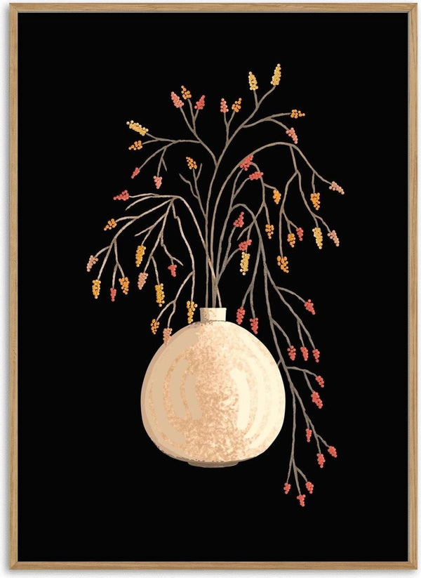 Branches with berries in vase by Creationsbyeditabrus - red and gold berries on bare branches in a cream vase