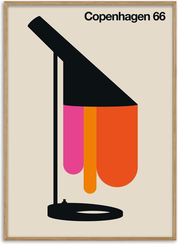 Copenhagen 66 by Bo Lundberg - black Danish design lamp with bands of pink and orange light