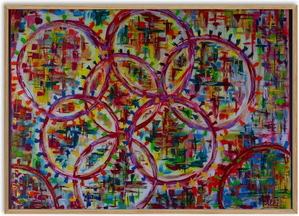 Corona by ullimcart - magenta rings overlapping into a rosette over a dabbed white ground