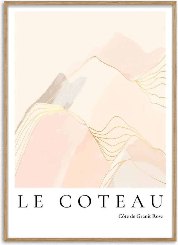 Minimalist illustration of pink granite mountains with "Le Coteau" and "Côte de Granit Rose" text at the bottom.