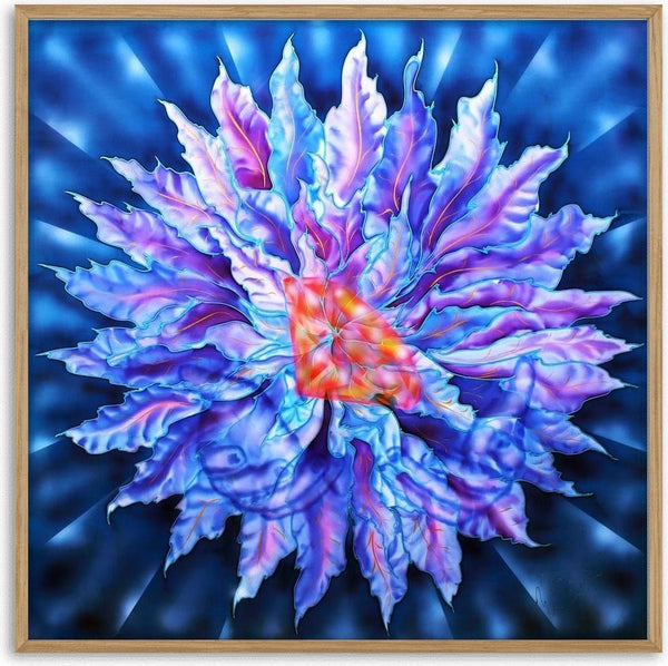 Dream of a Lifetime by Walter Zettl - bursting violet and blue flower with a glowing red centre on a deep blue background