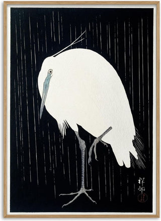 Egret in the rain - Ohara Koson poster