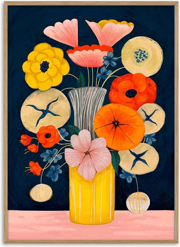 Colorful flowers arranged in a yellow vase, featured on the Feel The Flowers - David Wolf product page.