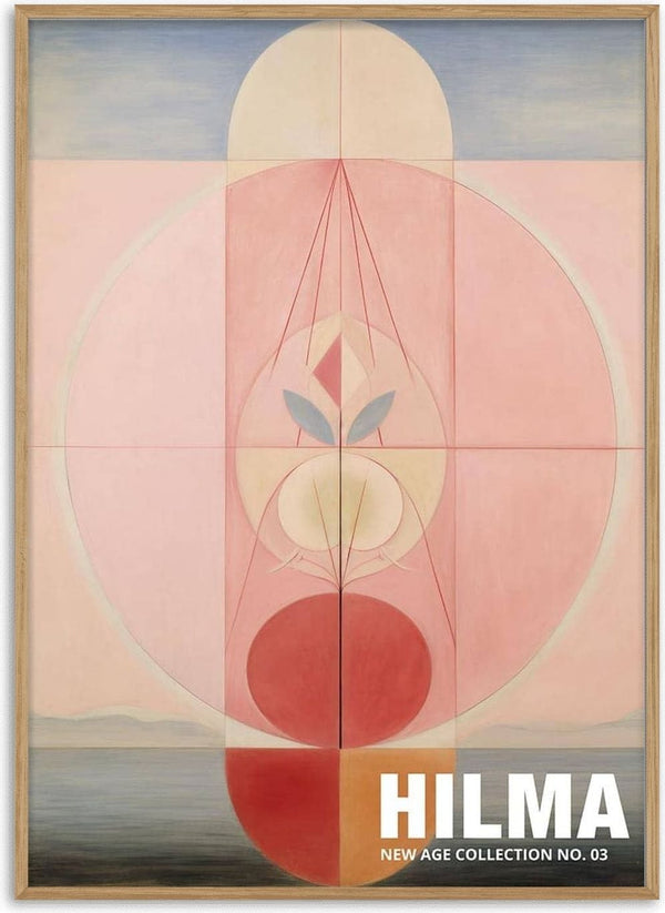 Abstract geometric artwork in soft pinks and reds, featured on the Hilma No 03 - Tara Green product page.