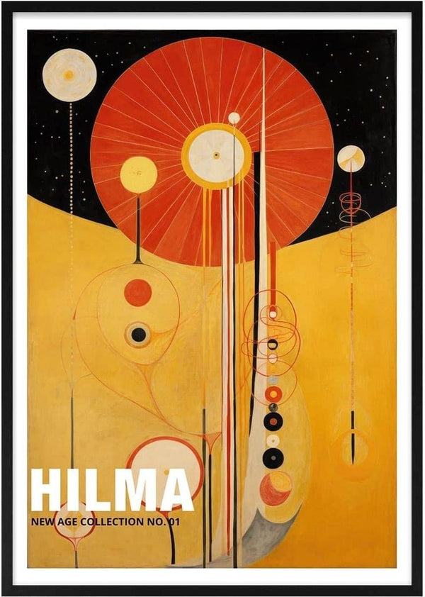 Abstract artwork with geometric shapes in red, yellow, and black for Hilma No 1 - Tara Green product page.