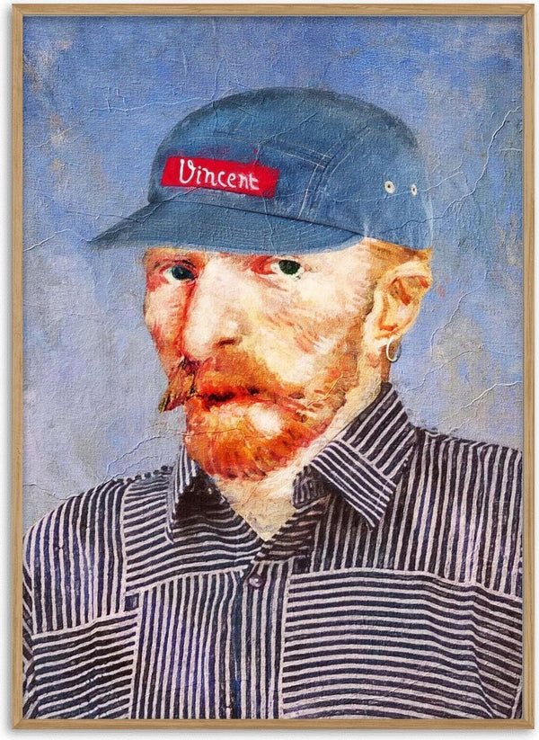 Hipster Vincent by Dikhotomy - Van Gogh in a blue cap and a striped shirt