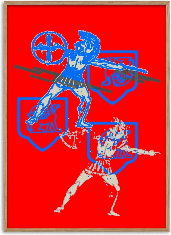 Inner Battle by Francisco Gualter - Greek warriors poster on red