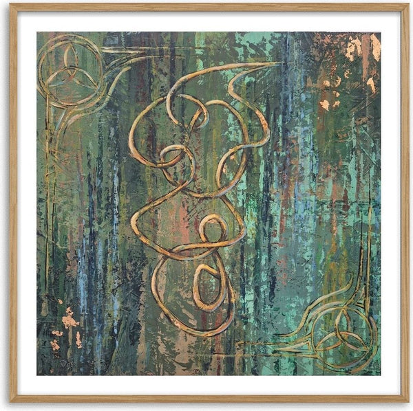 Irish mood by Dina - looping gold knot work over a textured green and bronze ground