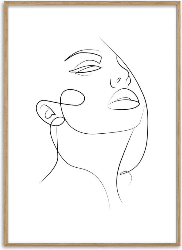 Minimalist line art of a woman's face with beautiful lips, featured on a modern poster design.