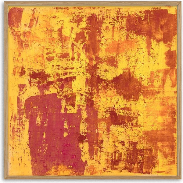 Lebenskunst by Sophie Schillen - an abstract of warm yellow and ochre with scraped rust red blocks