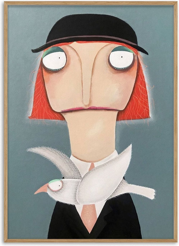 Malwines Strickmöwe by lacaluna - a bowler-hatted figure with a white knitted gull at the chest
