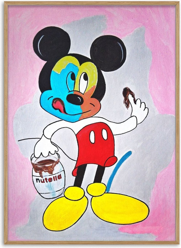 Not by Cheese Alone by NKo - Mickey Mouse holding a jar of Nutella in flat pop colour