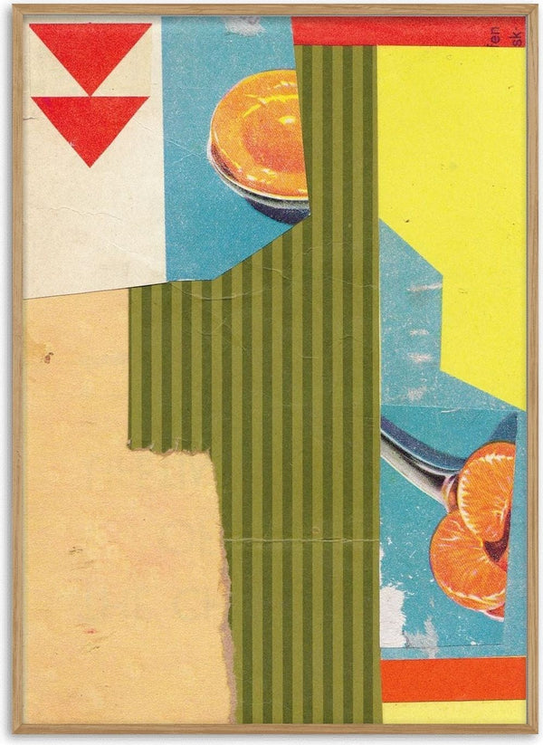 Peach & Mandarin by Kareem Rizk - cut photographs of peach and mandarin with an olive pinstriped panel