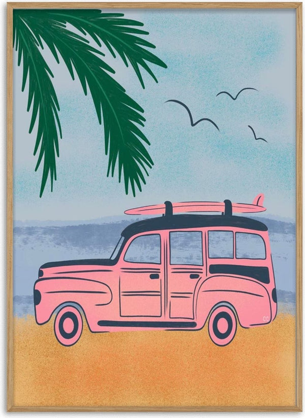 Pink Beach Surfer Car - Carrie Cantwell