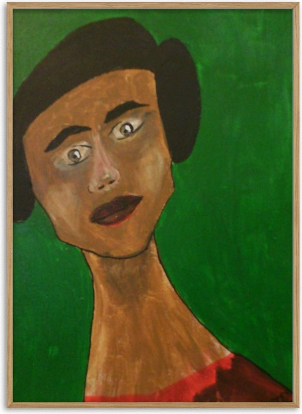 Sinthea by Ian Frederick Harris - a woman with a black bob against a flat green ground