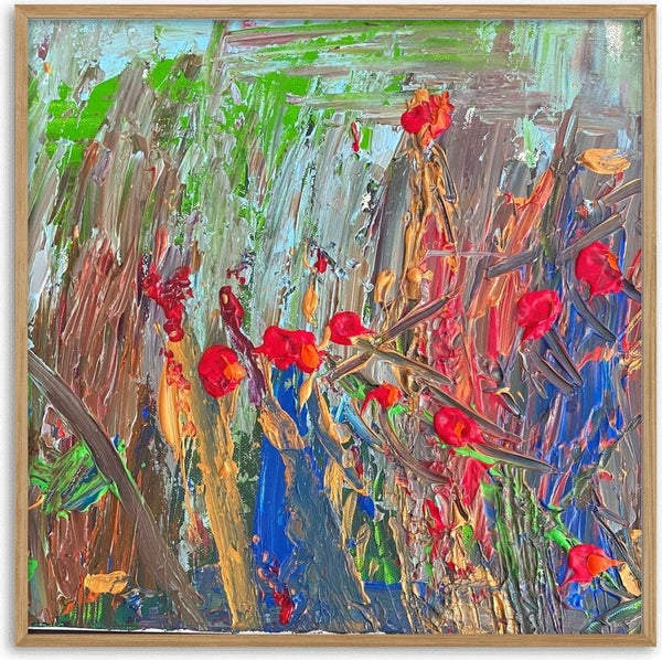 Summer Morning by Maria-Tia - red poppy-like dabs among thick green and blue strokes