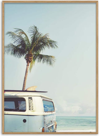 Surfers van on beach poster