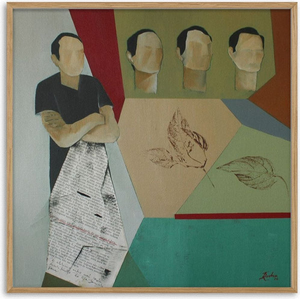 The Abyss Between Us by Jorge Rocha - figure made partly of printed text among flat colour planes